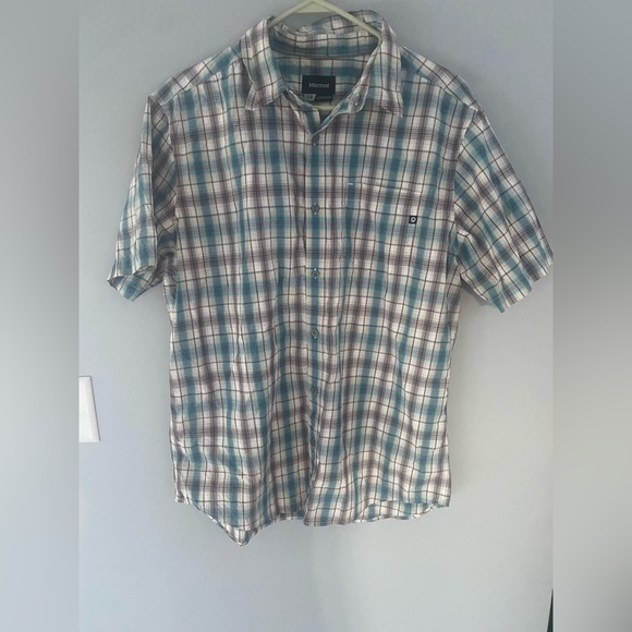 Marmot Other - Marmot Shirt Men's Large L Blue Plaid Button Down Short Sleeve Outdoor Hiking
